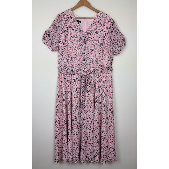 NEW Talbots Womens Midi Dress SZ 18 Pink Floral Cottagecore Modest Wedding Guest - Picture 1 of 9
